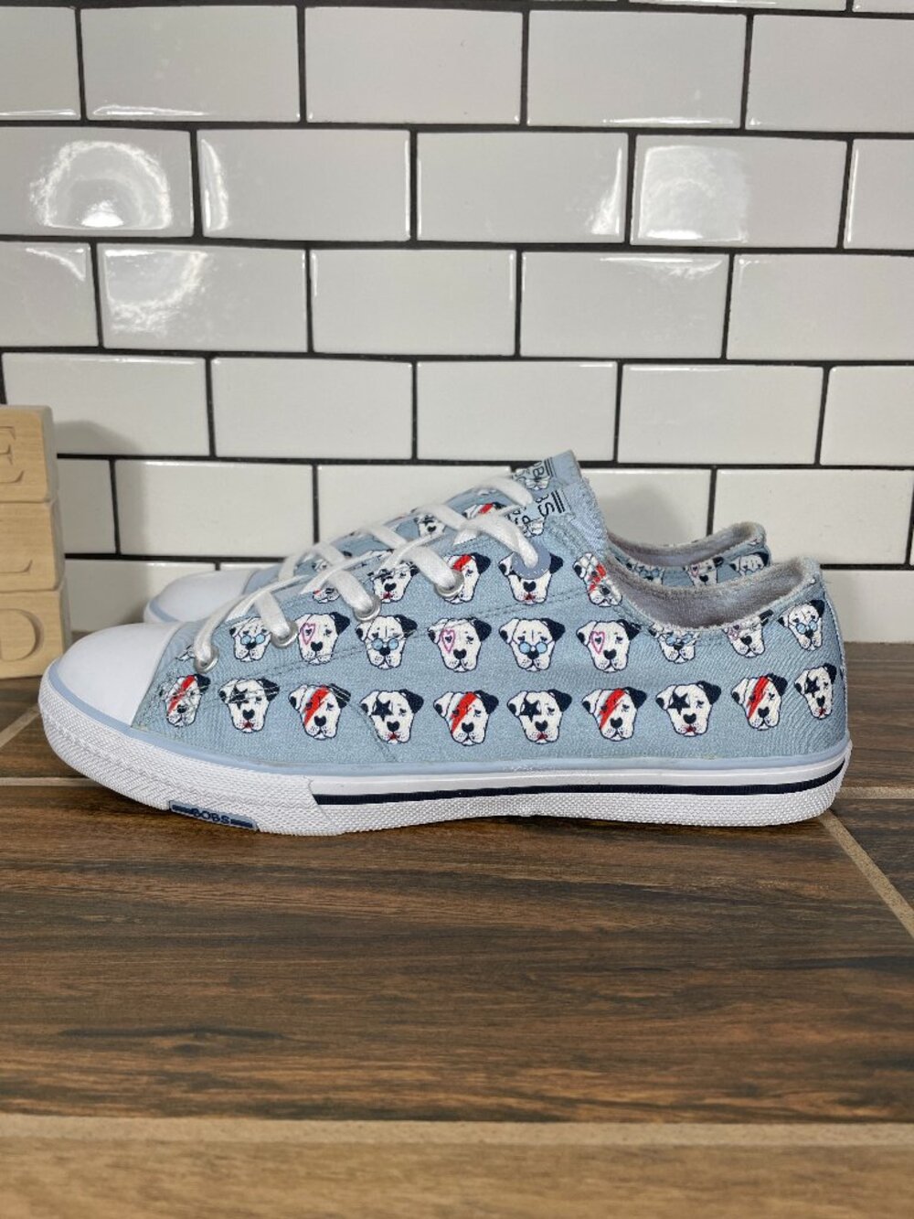 Skechers BOBS Shoes Womens Size 9.5 Light Blue Rock Star Dogs Low Top Sneaker